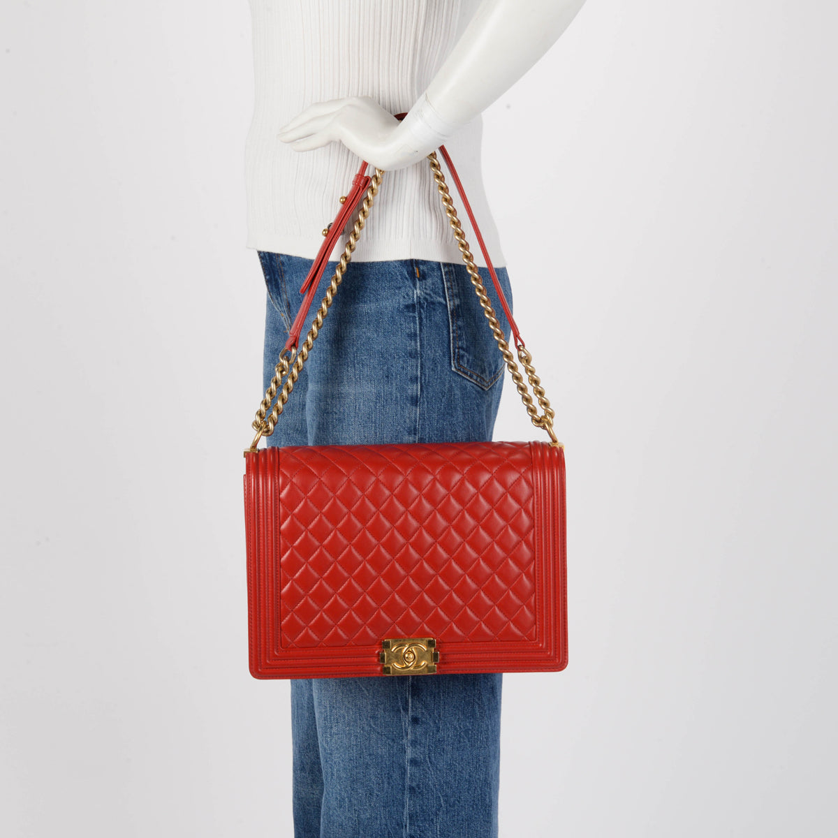 Chanel Red Quilted Lambskin Large Boy Bag