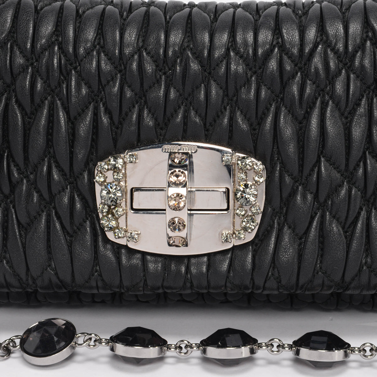 Miu Miu Black Matelasse Crystal Strap Bag