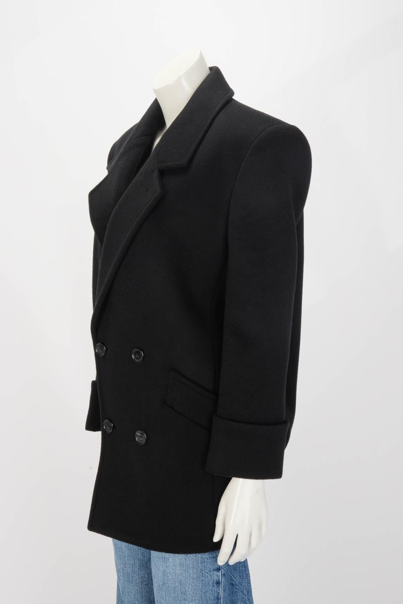 Saint Laurent Black Wool Double Breasted Short Coat FR 36
