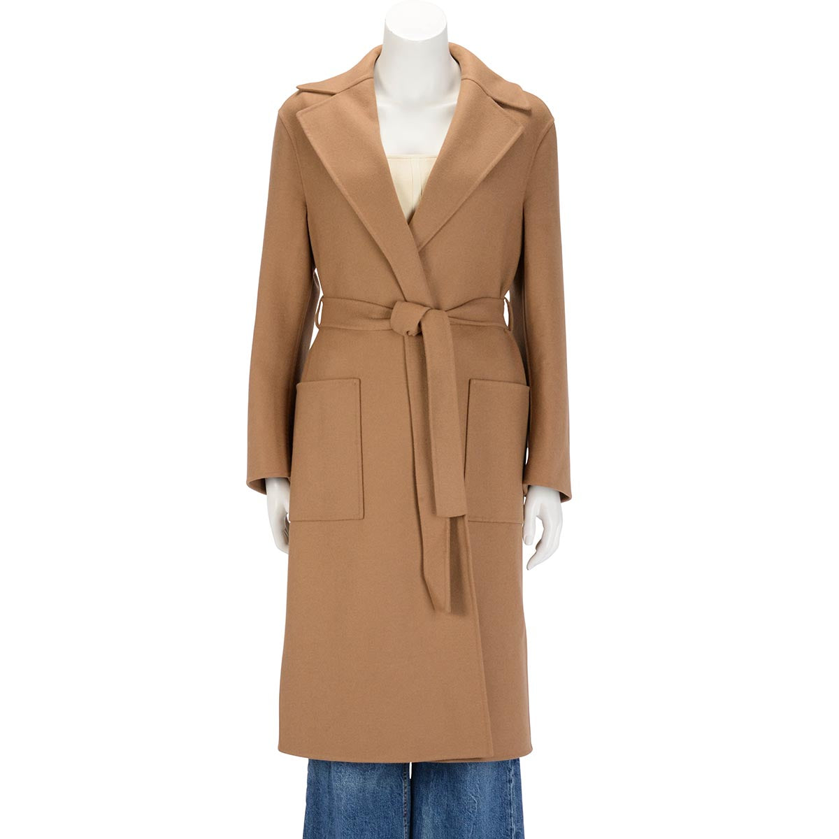 Dior Camel Wool Blend Wrap Coat FR 36