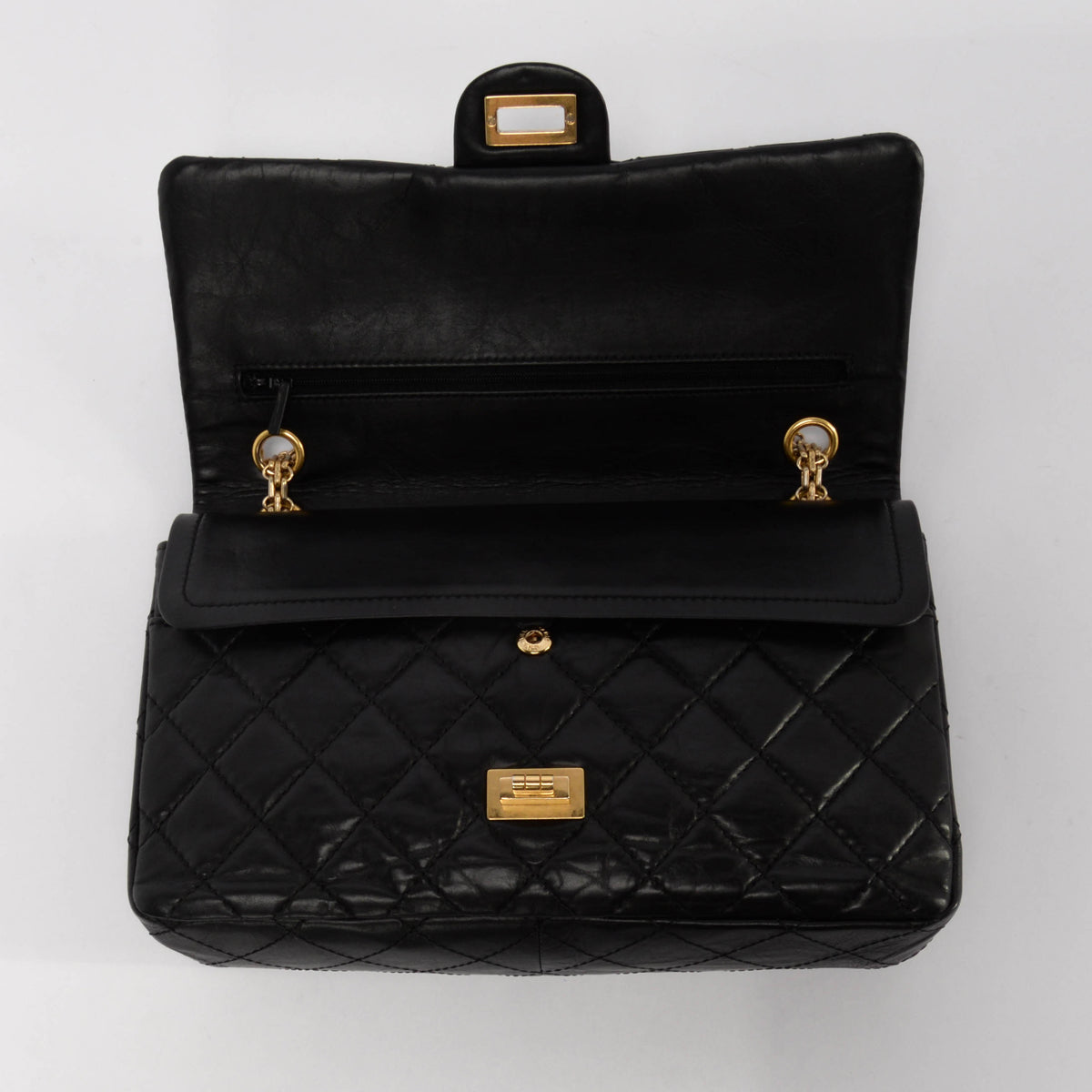 Chanel Black Distressed Calfskin 2.55 Reissue 227 Flap Bag