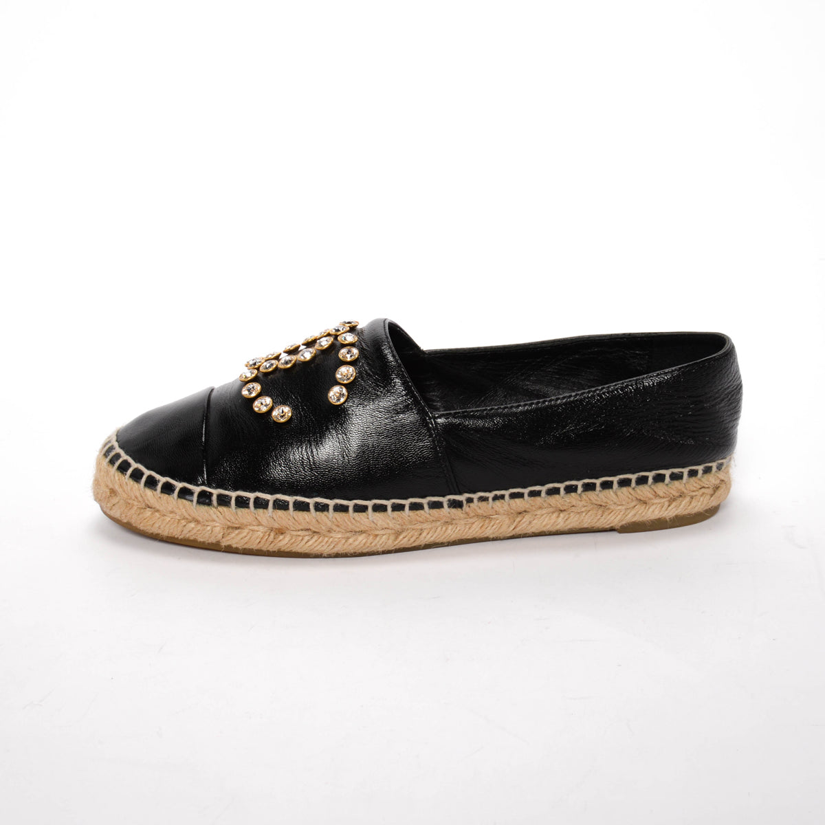 Chanel Black Lambskin Crystal CC Espadrilles 38