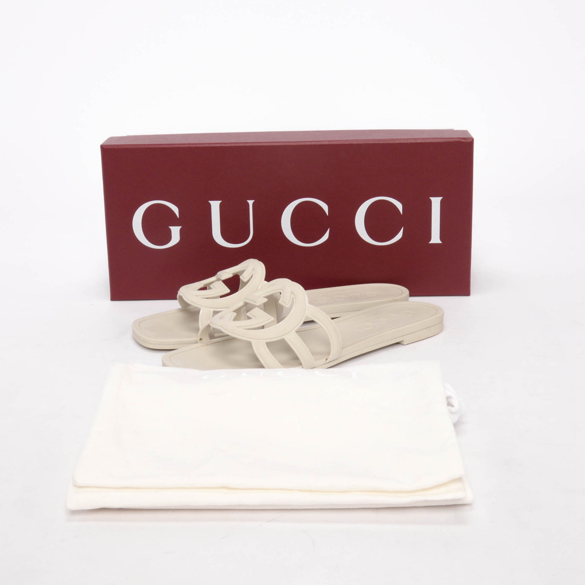 Gucci Stone Rubber GG Slides Sandals 36