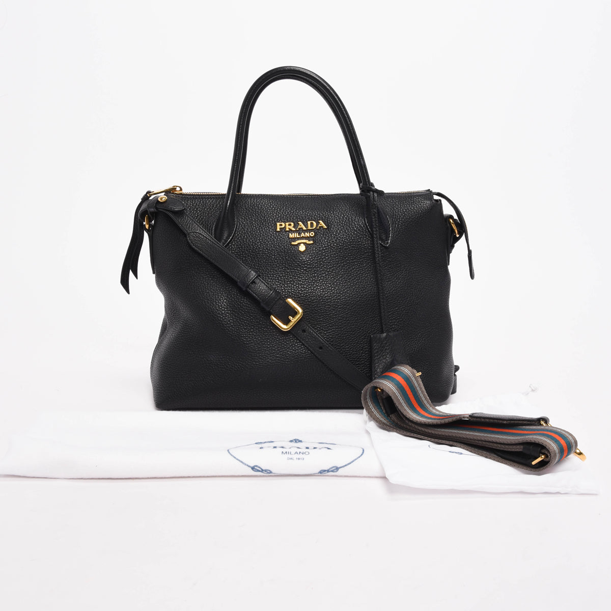 Prada Black Vitello Daino Top Handle Shoulder Bag