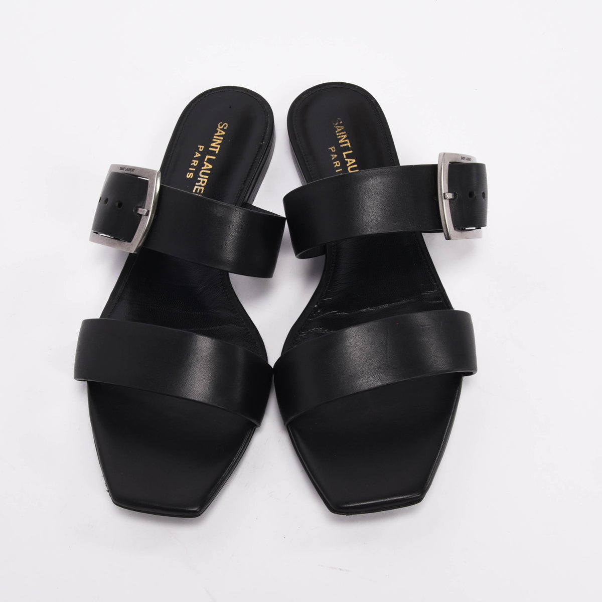 Saint Laurent Black Calfskin Oak Buckle Sandals 37