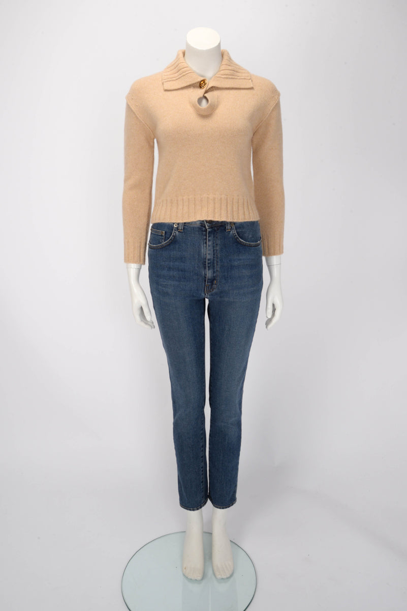 Louis Vuitton Beige Cashmere Monogram Button Sweater XS