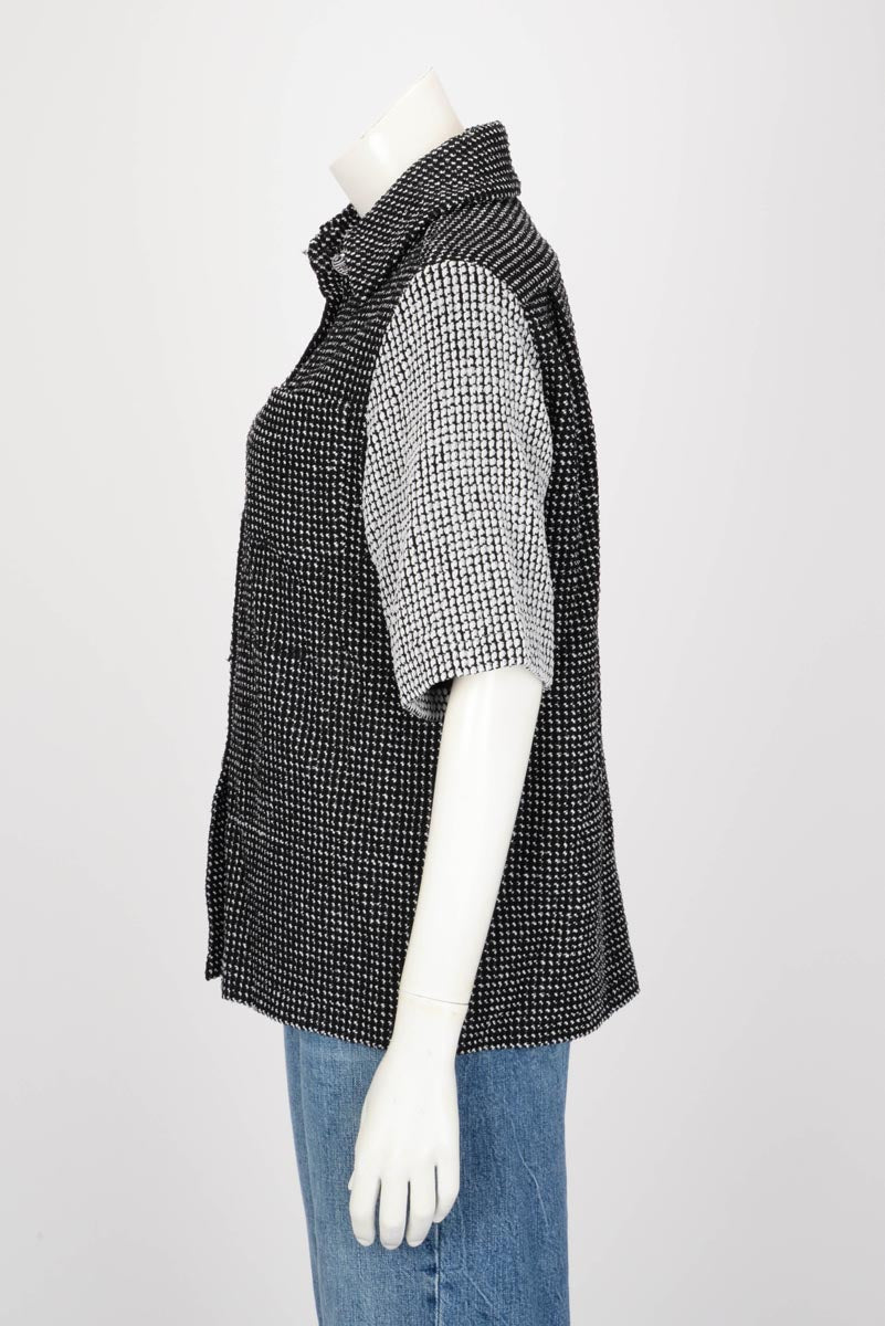 Chanel Black & White Tweed Short Sleeve Blouse FR 36