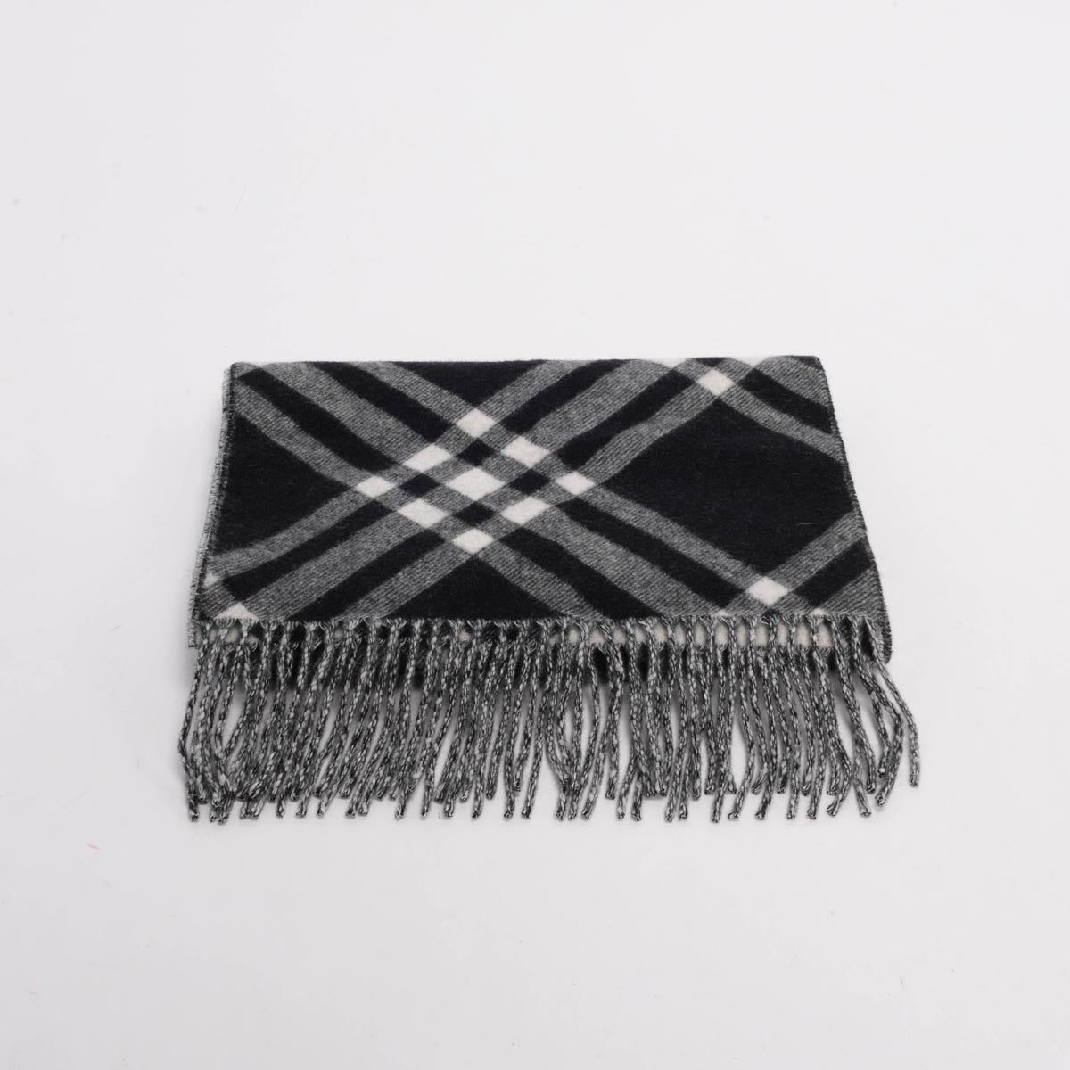 Burberry Black & White Cashmere Check Scarf