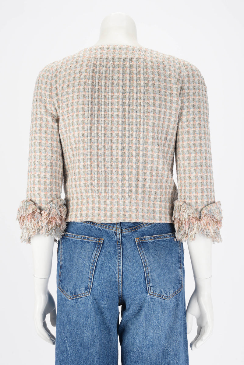 Chanel Pastel Silk Lesage Tweed Cropped Jacket FR 38