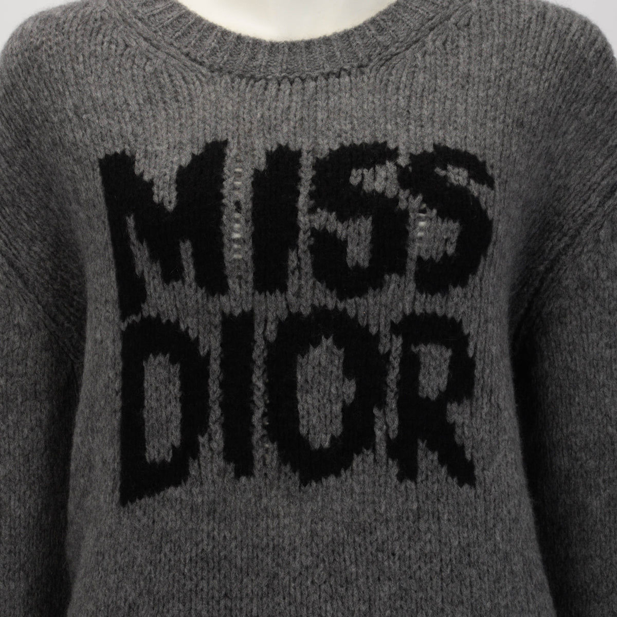 Dior Grey Cashmere Miss Dior Graffiti Motif Long Sweater FR 38