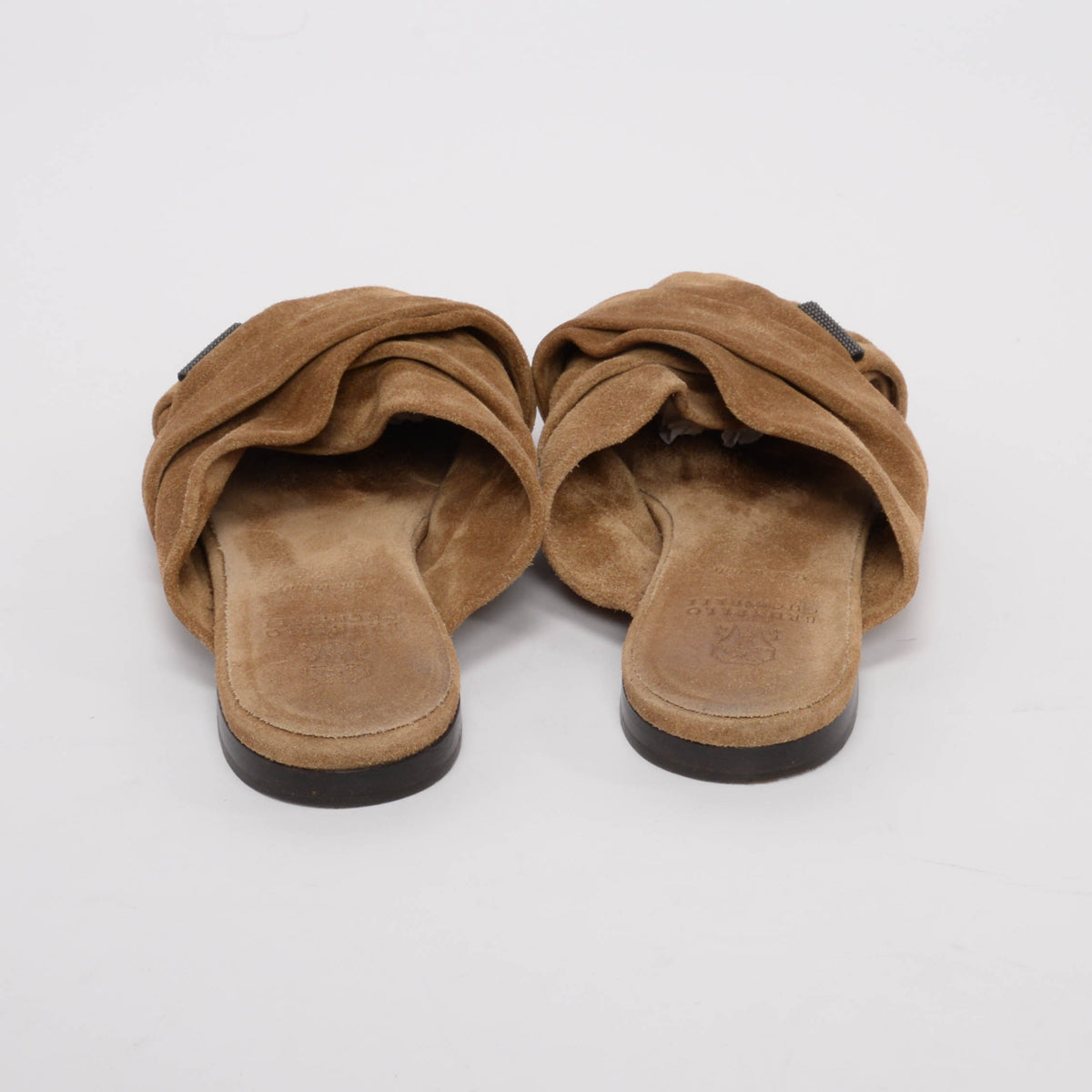 Brunello Cucinelli Tan Suede Pointed Toe Mules 37