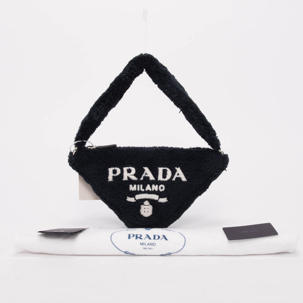 Prada Black Terry Cloth Triangle Pouch Bag