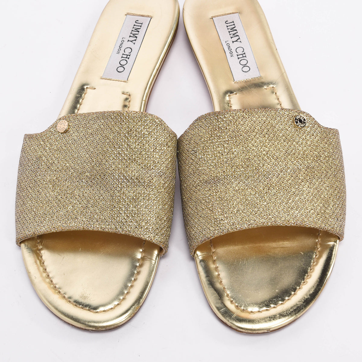 Jimmy Choo Gold Glitter Nanda Slides 40