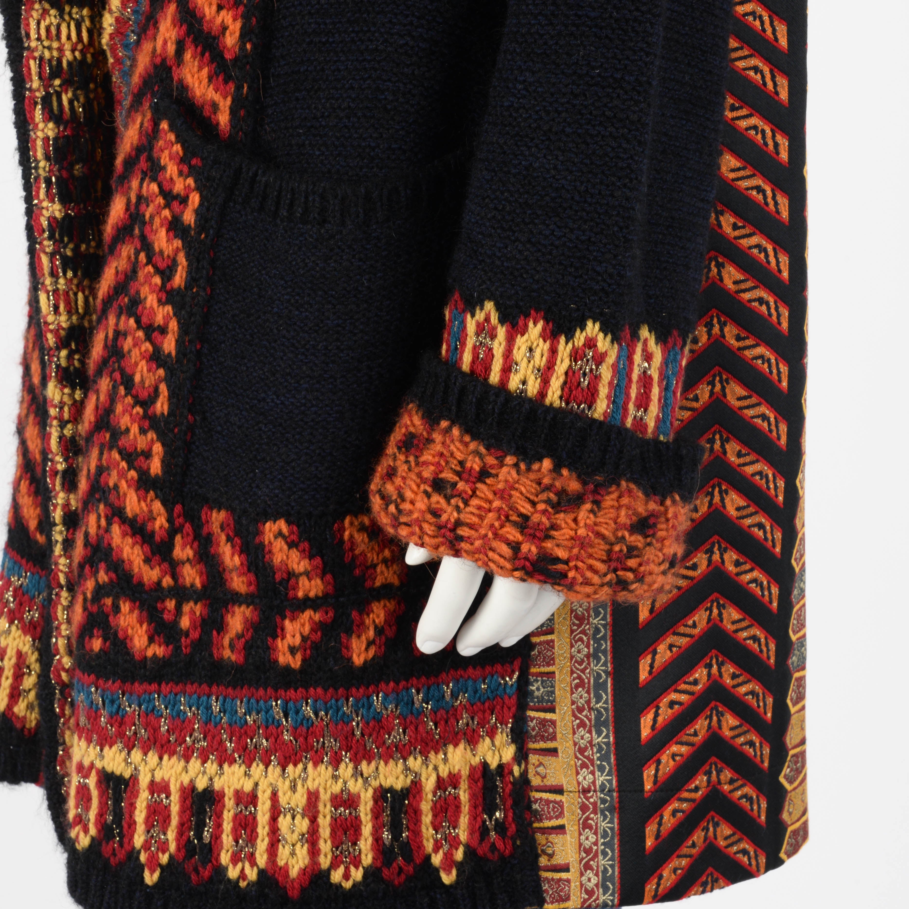 Etro Multi Colour Chunky Knit Dragon Coat IT 44