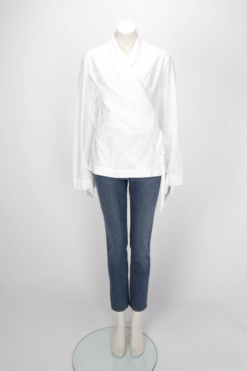 Dries Van Noten White Cotton Tie Blouse FR 44