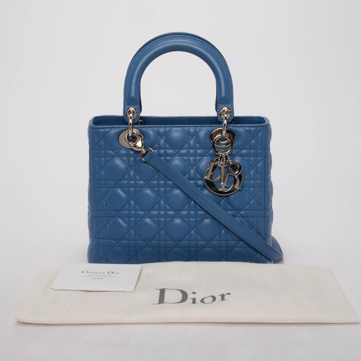 Dior Blue Lambskin Cannage Medium Lady Dior