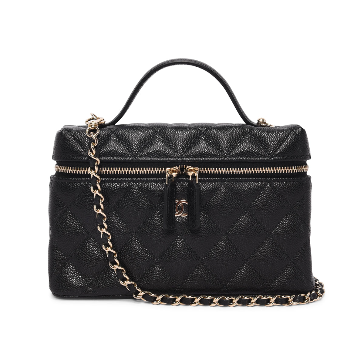 Chanel Black Quilted Caviar Top Handle Slim Vanity Case
