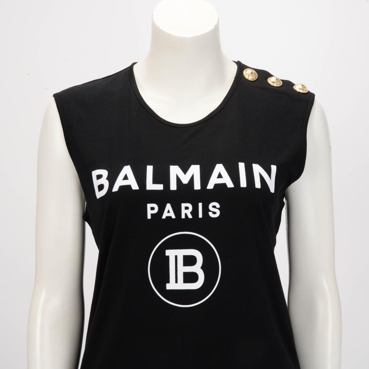 Balmain Black Cotton Logo Tank Top FR 38