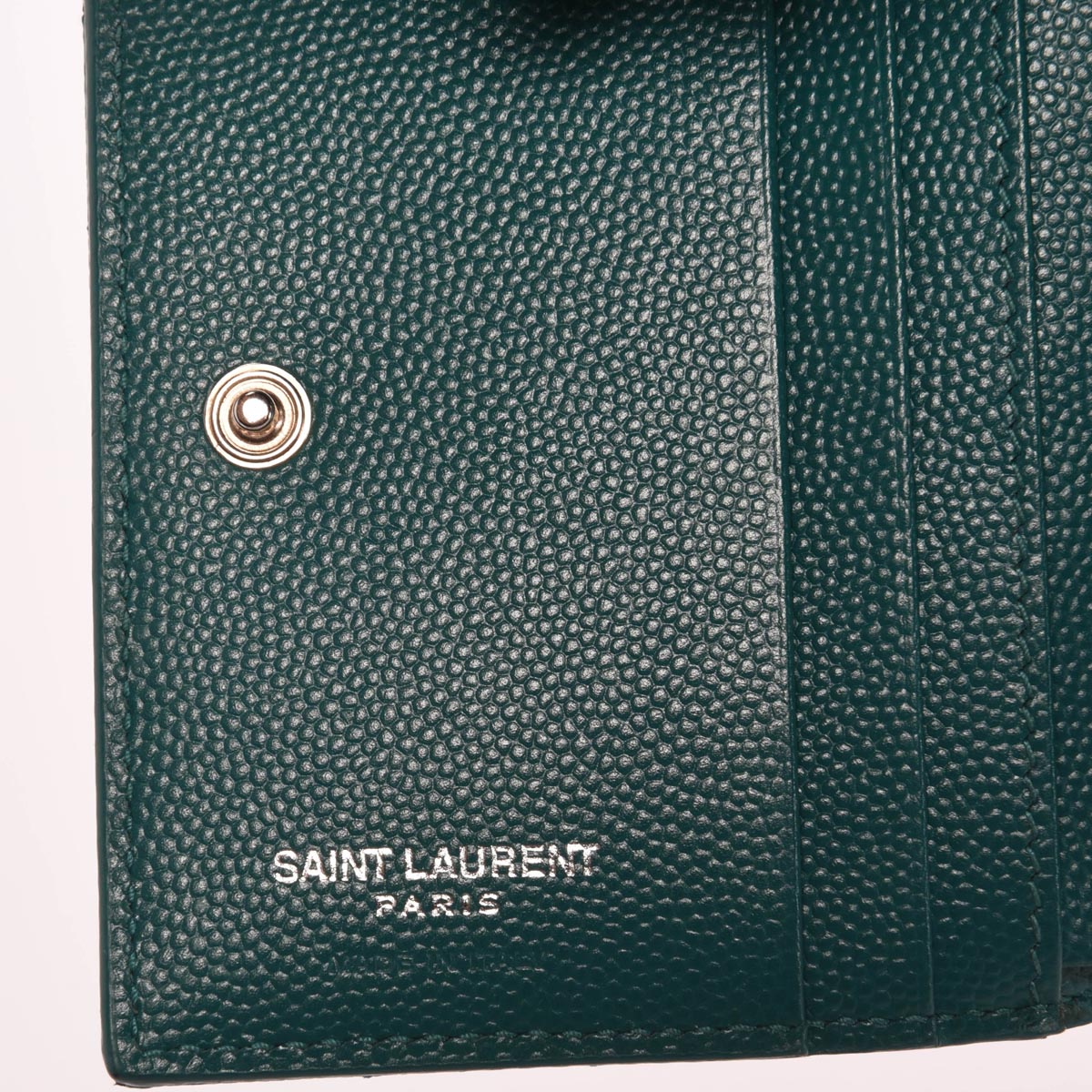 Saint Laurent Green Matelasse Cassandre Fragments Bi-Fold Wallet