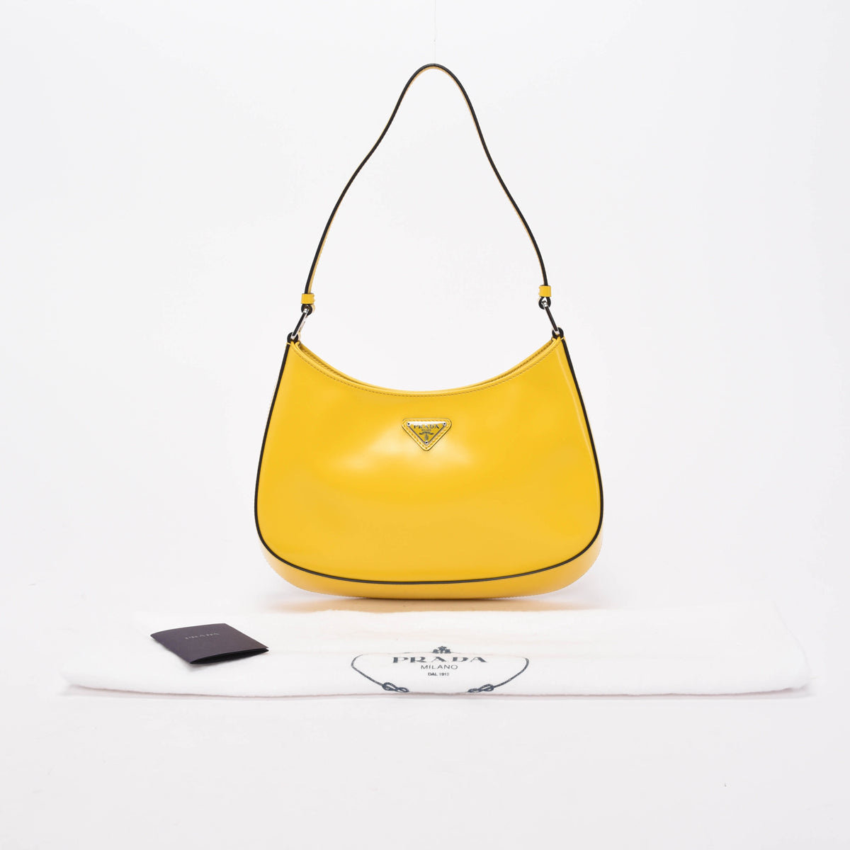 Prada Yellow Brushed Calfskin Cleo Shoulder Bag