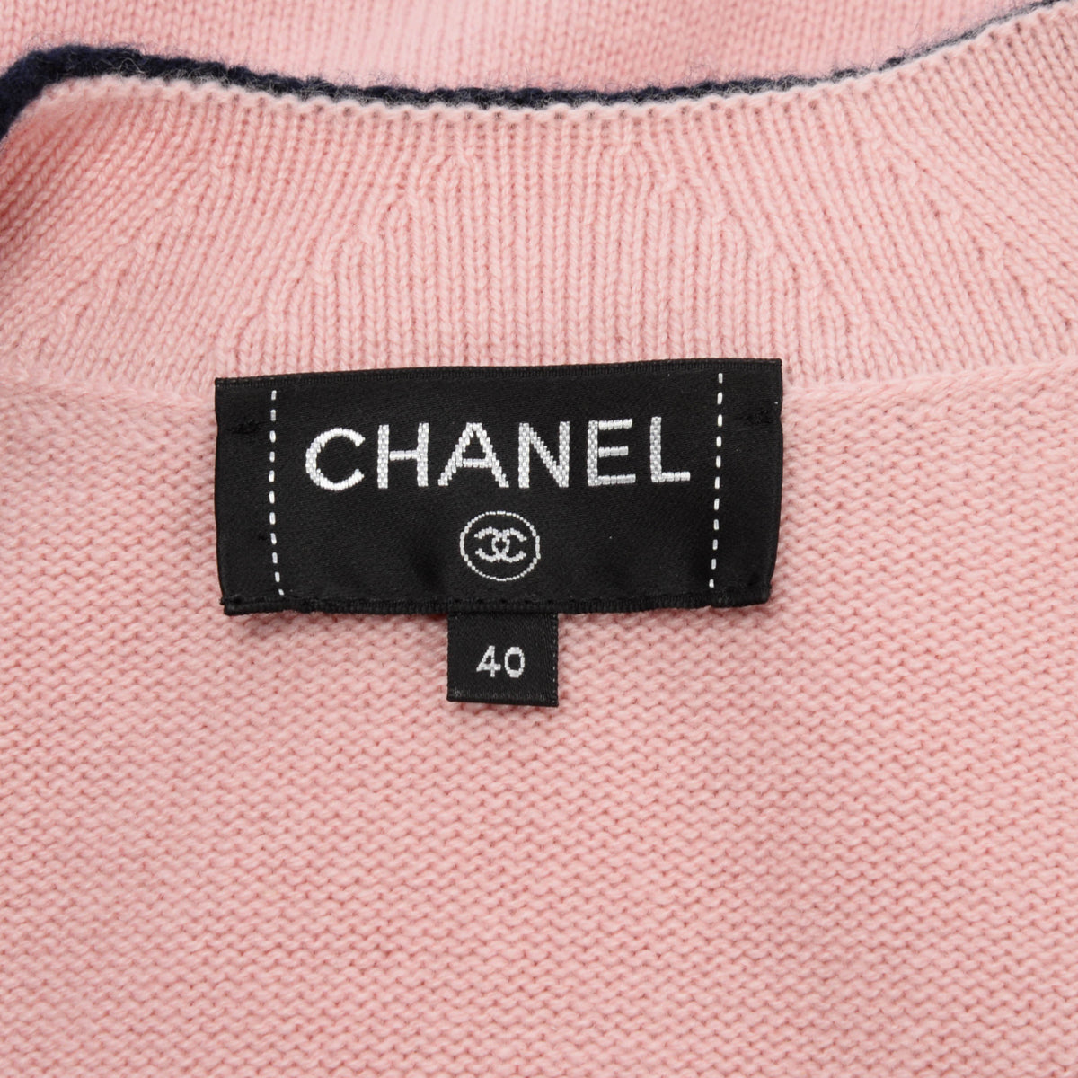 Chanel Pink & Navy Cashmere Knit Belted Long Sleeve Dress FR 40