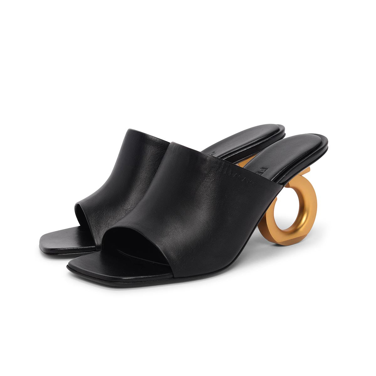 Ferragamo Black Lambskin Astro Mules 7.5