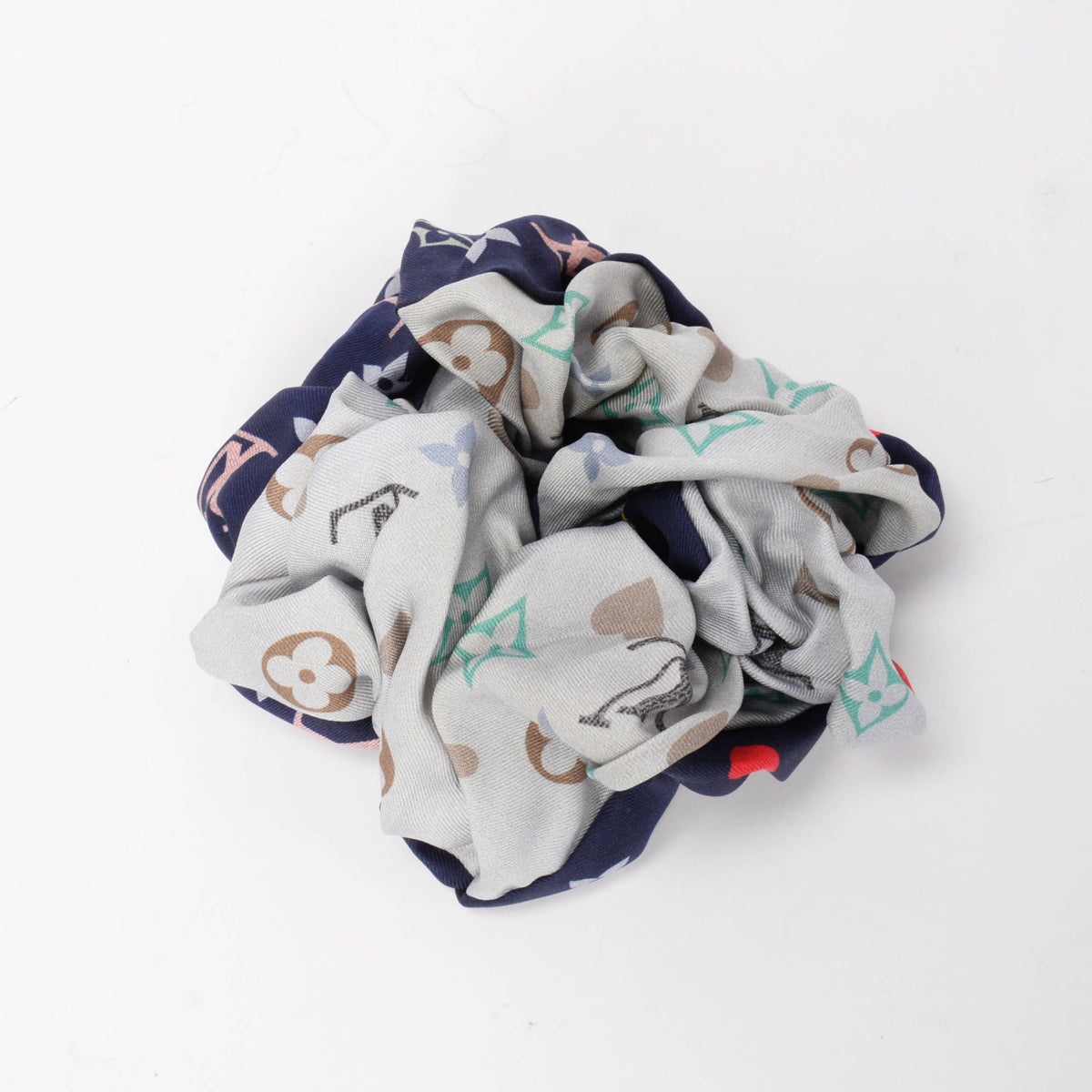Louis Vuitton Blue & Grey Silk Monogram Hair Scrunchie