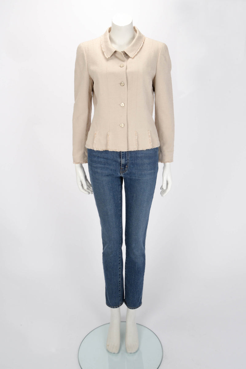 Chanel Ecru Raw Silk Frayed Edge Jacket FR 42