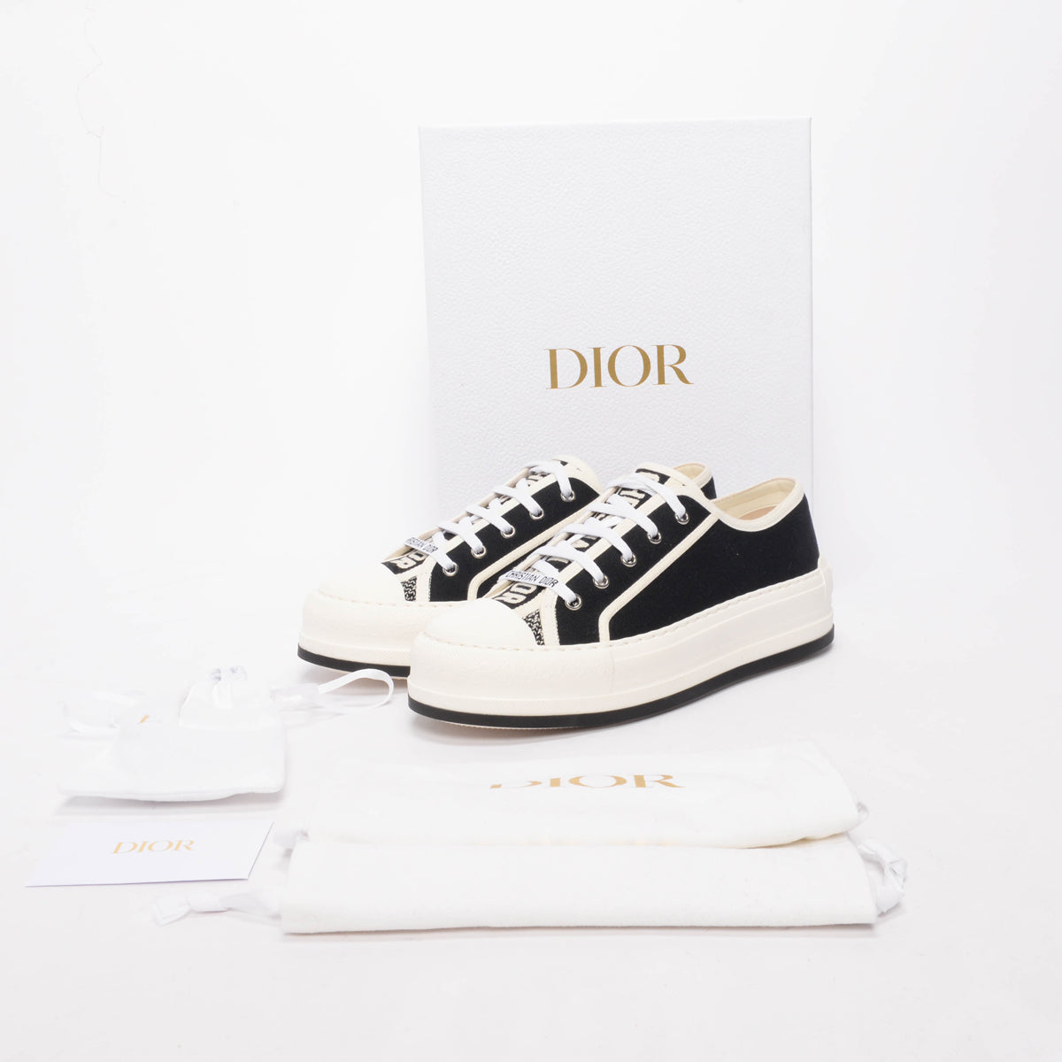 Dior Black Embroidered Canvas Walk'N'Dior Platform Sneakers 41.5