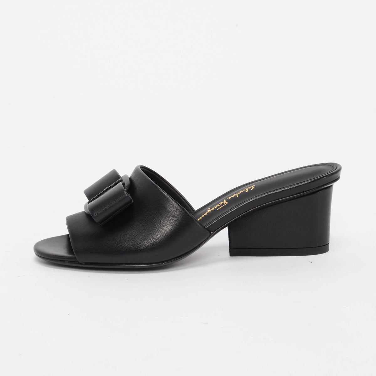 Ferragamo Black Lambskin Valery Bow Sandals 4