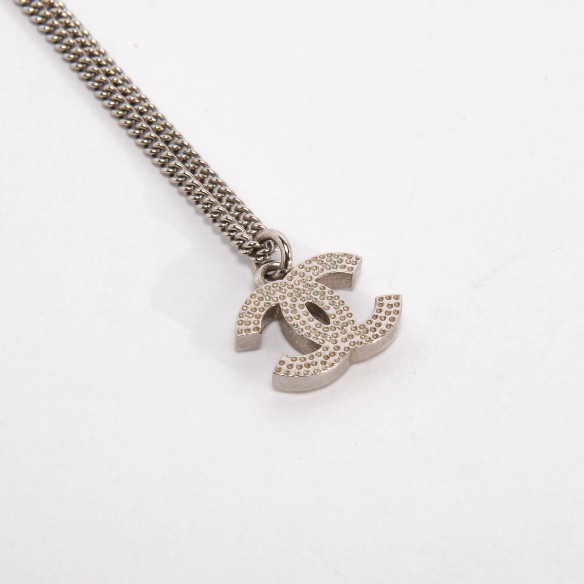 Chanel Silver Crystal Small CC Necklace