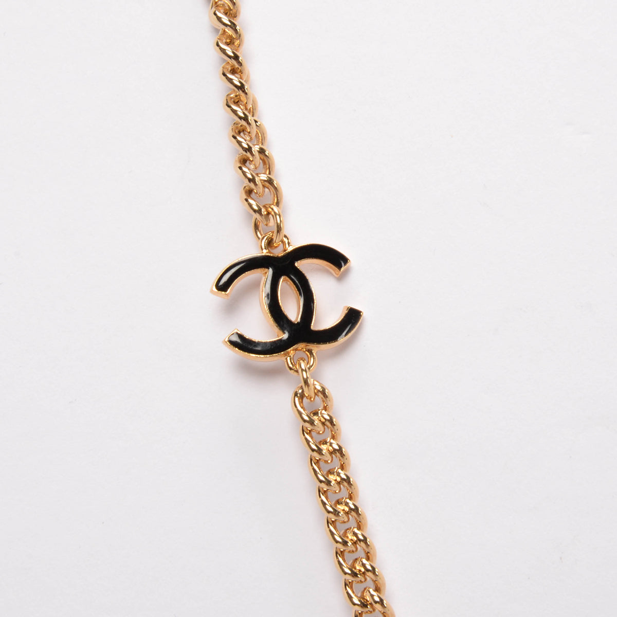 Chanel Gold & Black Pearl Logo Pendant Necklace
