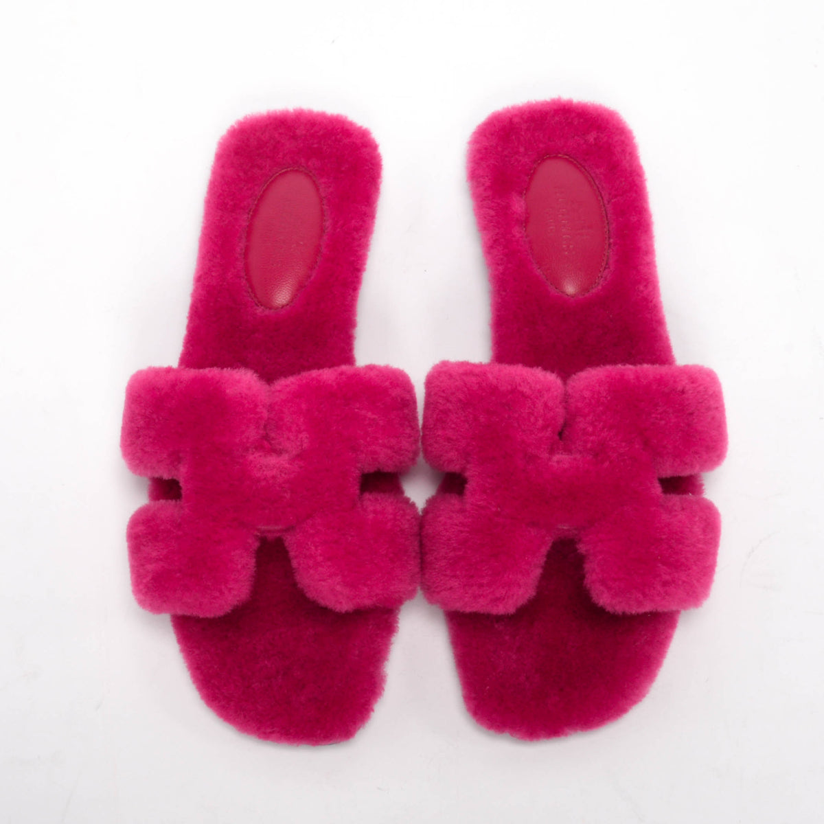Hermes Rose Fuchsia Shearling Oran Sandals 37