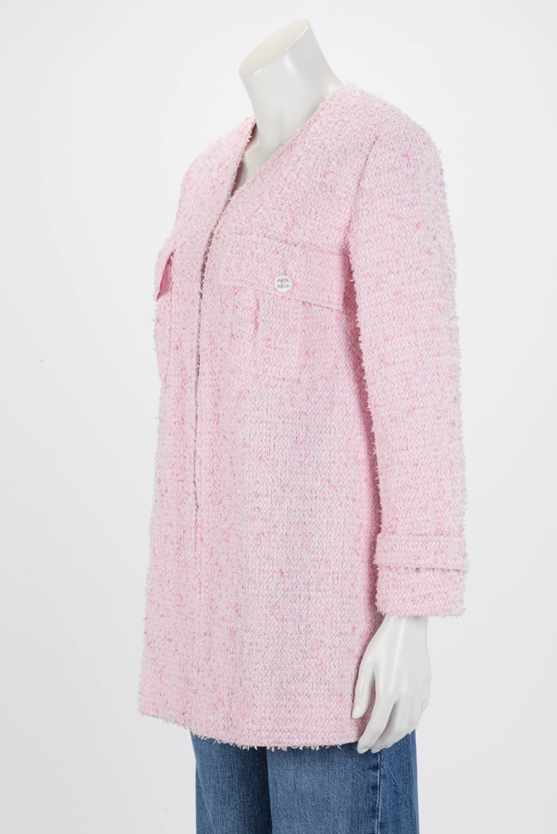 Chanel Pink Fantasy Tweed Collarless Jacket FR 38