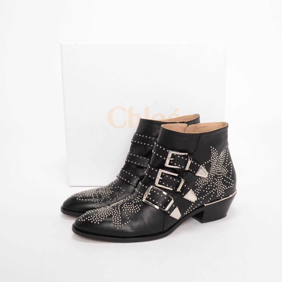Chloe Black & Silver Studded Susanna Boots 39
