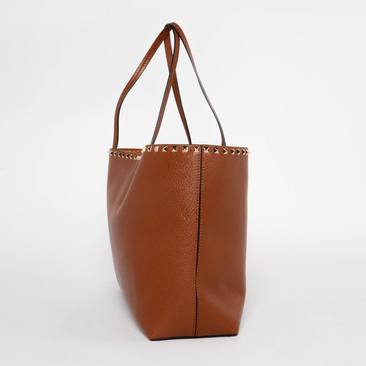 Valentino Tan Grainy Calfskin Rockstud Tote