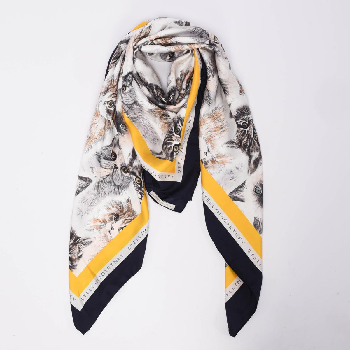 Stella McCartney Navy Silk Cat Face Print Scarf