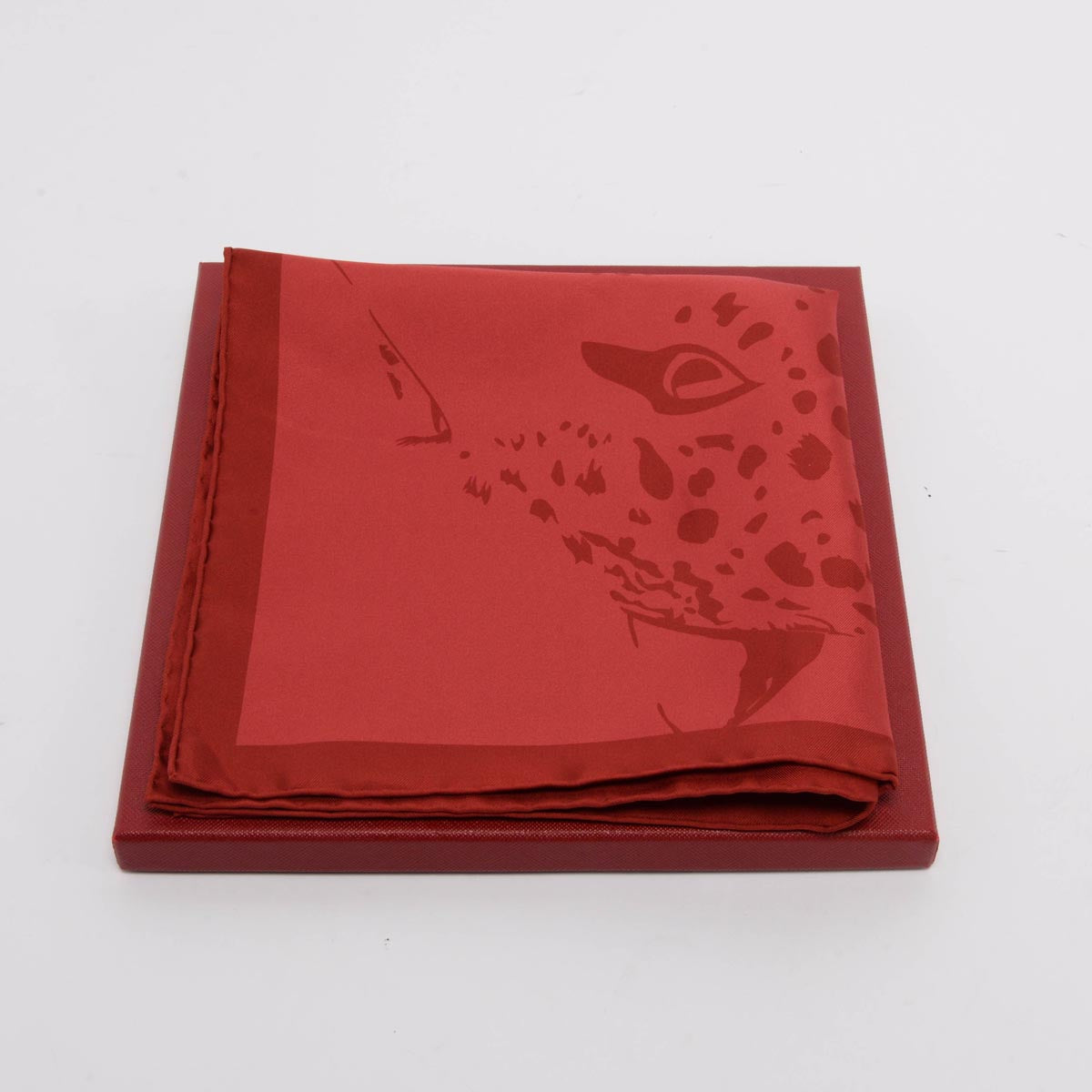 Cartier Red Silk Panther Head Motif Scarf 42