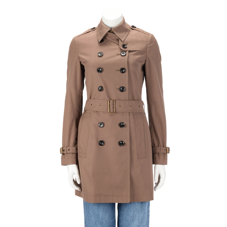 Burberry Brit Khaki Cotton Double Breasted Trench Coat UK 6
