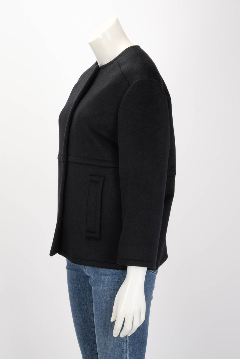 Prada Black Wool Melton Collarless Jacket IT 40