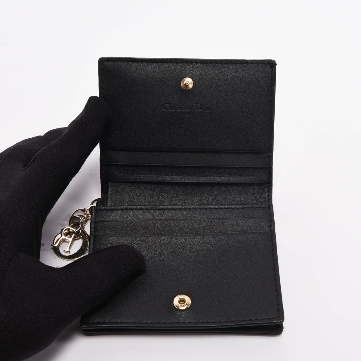 Dior Black Cannage Lambskin Mini Lady Dior Gardenia Wallet