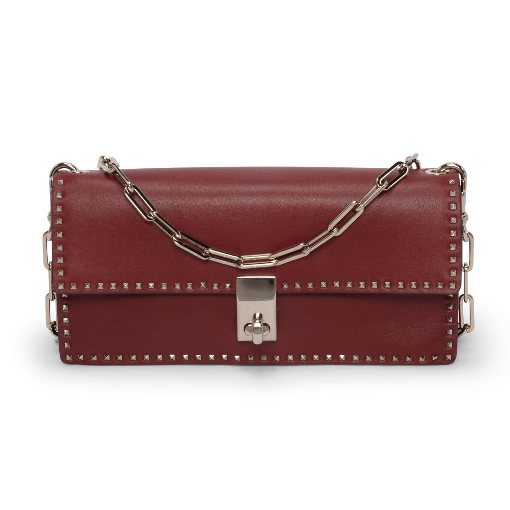 Valentino Burgundy Calfskin Mini Rockstud Chain Clutch