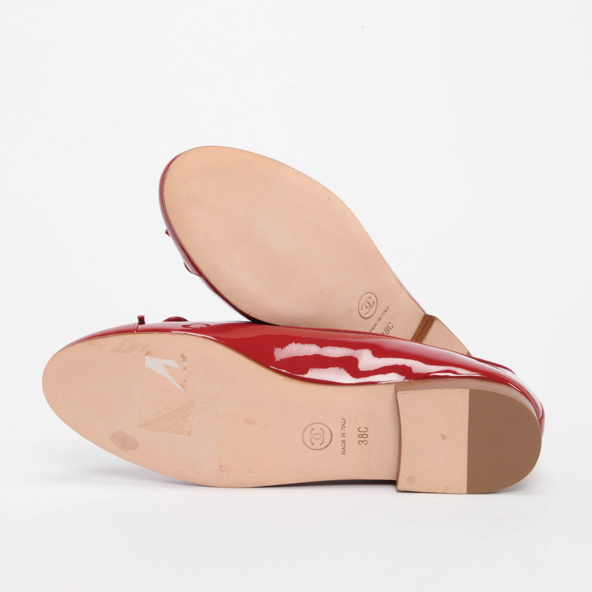 Chanel Red Patent CC Ballerina Flats 38