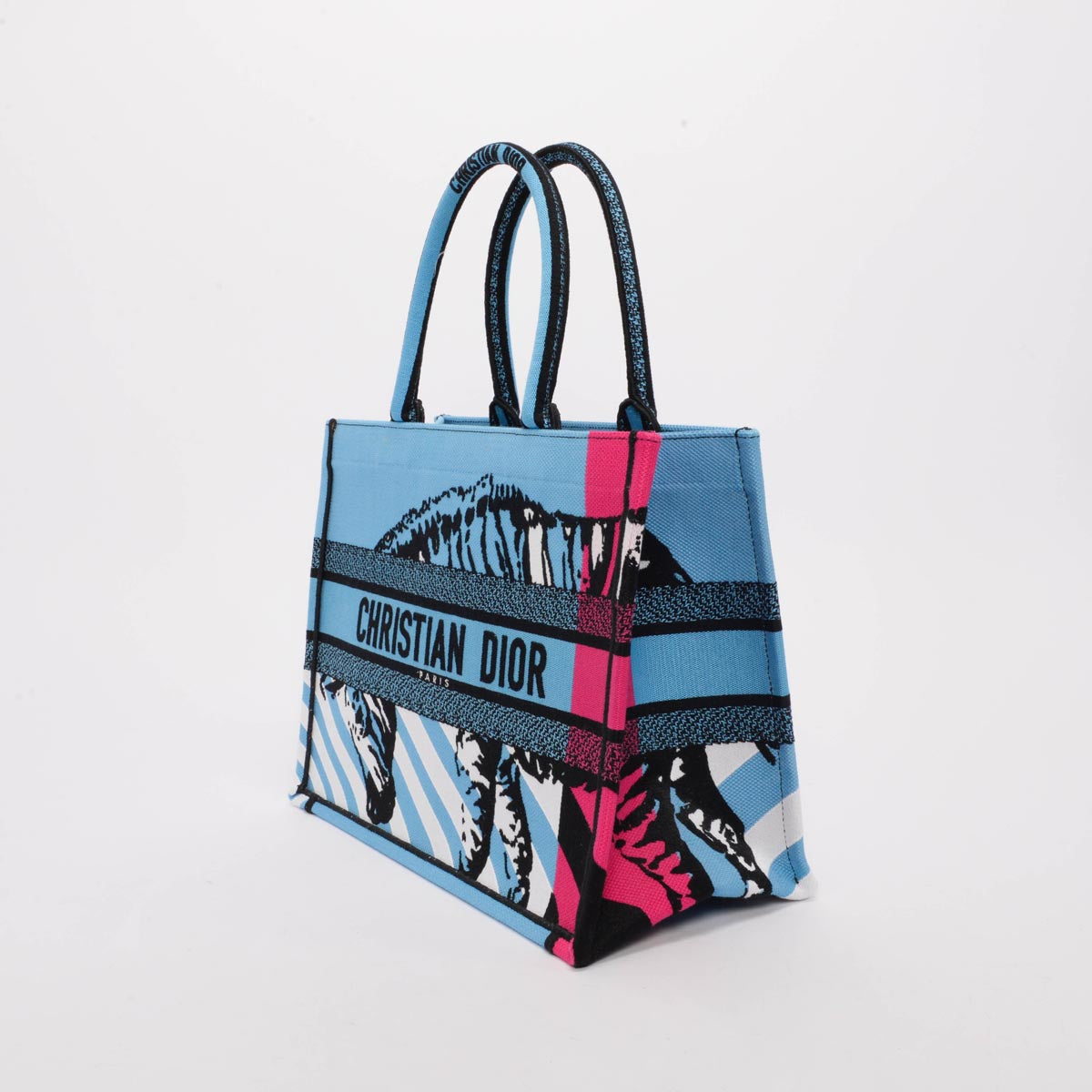 Dior Blue Embroidered Canvas Medium D-Jungle Pop Book Tote