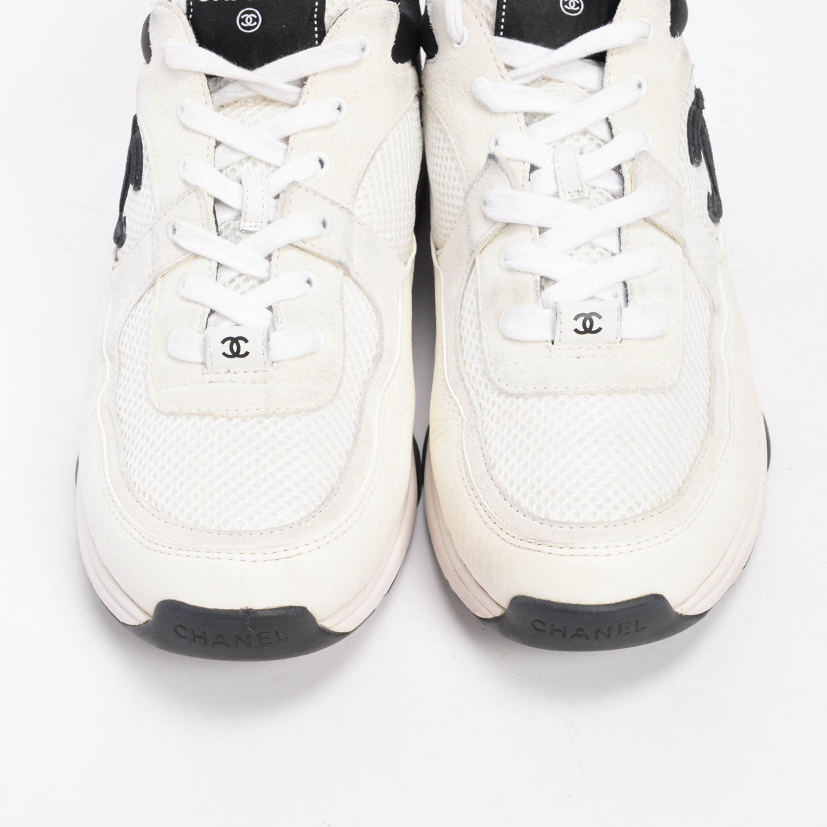 Chanel White & Black Mixed Fibers CC Sneakers 42