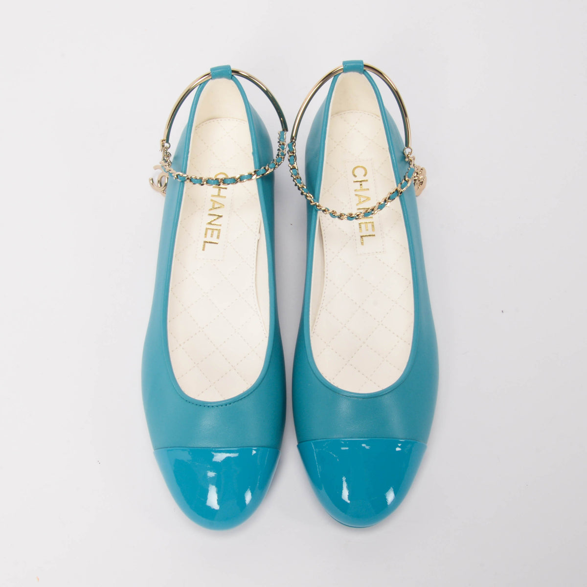 Chanel Teal Lambskin Ankle Chain Ballerina Flats 40