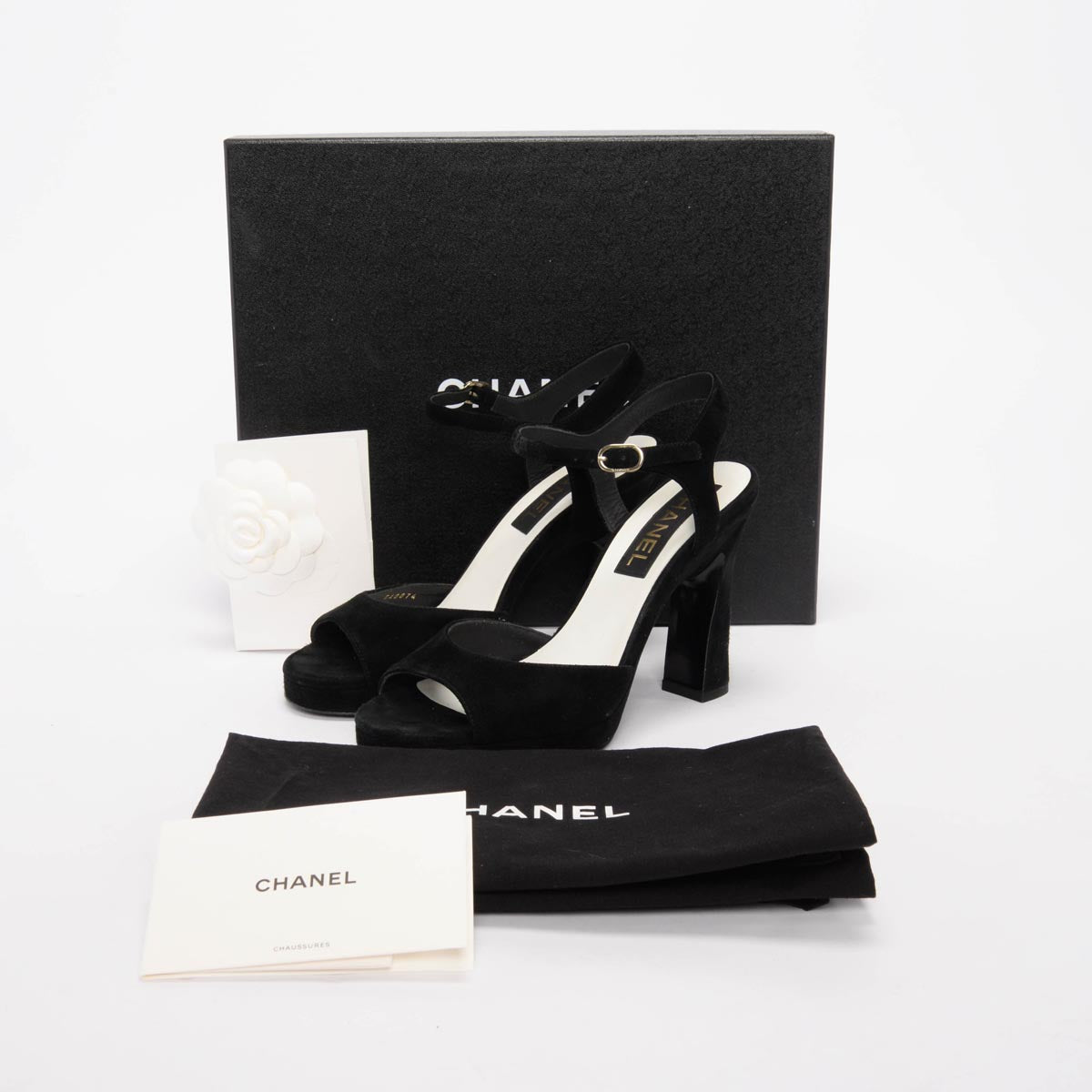 Chanel Black Suede Platform Sandals 37