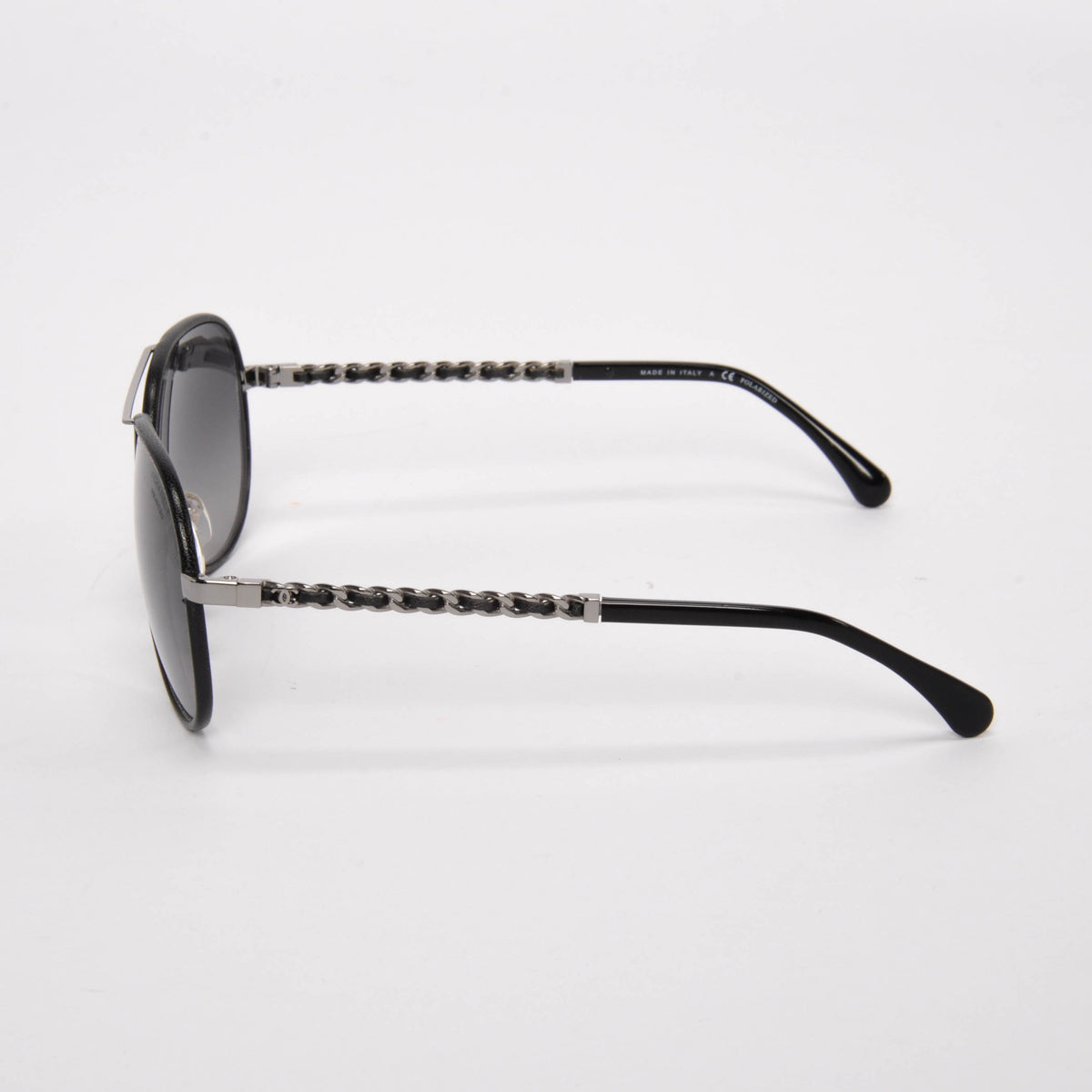 Chanel Black Leather CC Chain Pilot Sunglasses