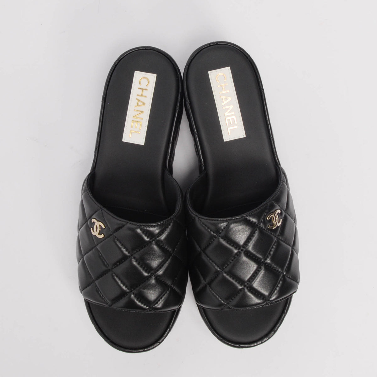 Chanel Black Quilted Lambskin Platform Sandals 41