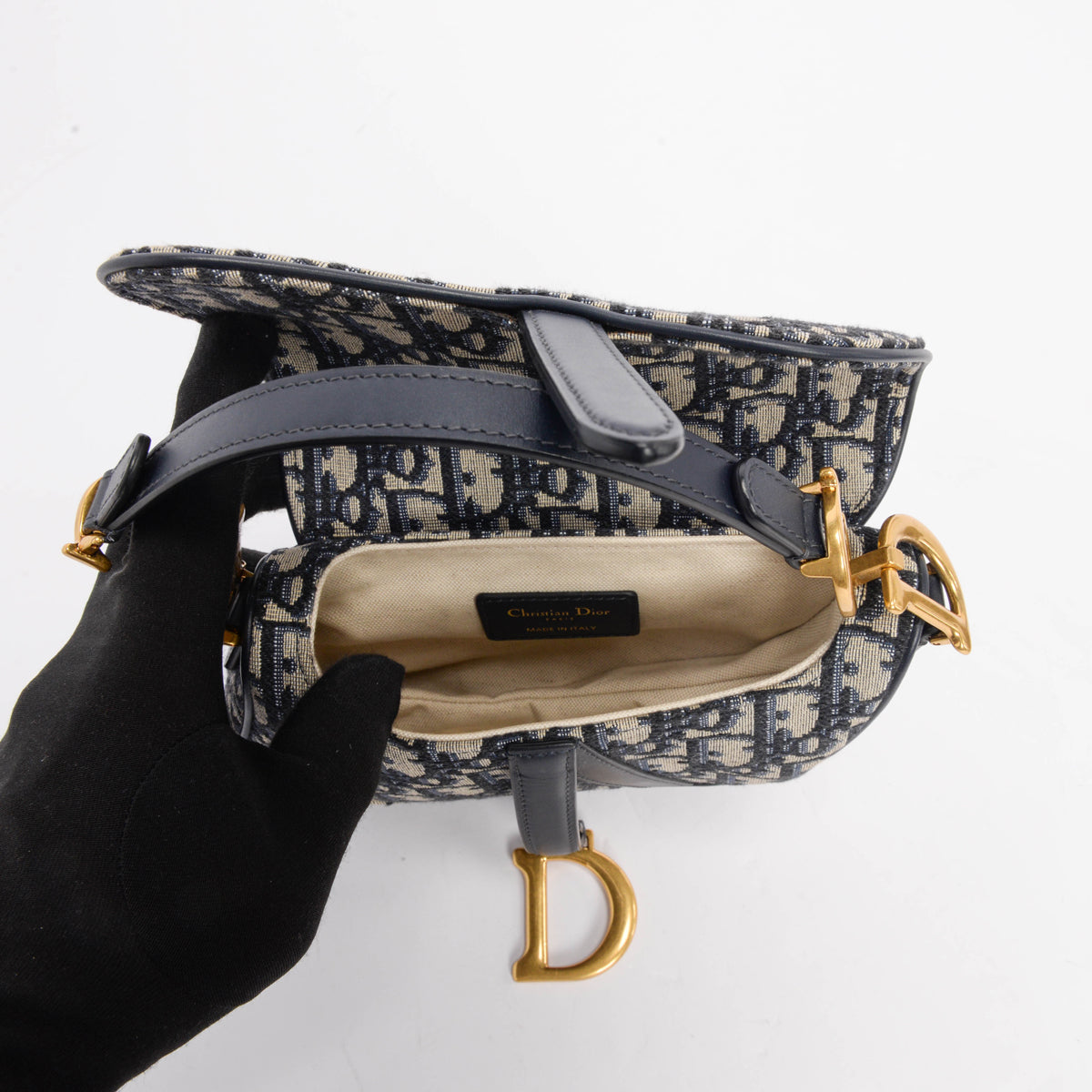 Dior Blue Oblique Canvas Mini Saddle Bag & Wide Strap